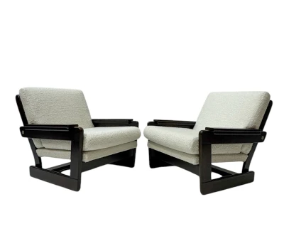 Mid-Century Modern Wenge Lounge Chairs with Bouclé Upholstery, 1970s